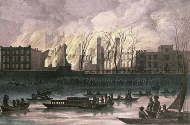 View of a fire at Whitehall Palace